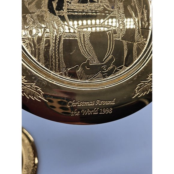 Dirilyte Gold Metal Christmas Plates Russia, Portugal & Australia Vintage Rare - Picture 6 of 12